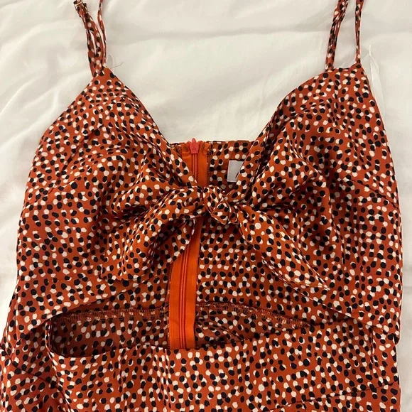 Petal & Pup Rust Polka Dot Midi Dress with Adjustable Straps - Picture 4 of 6